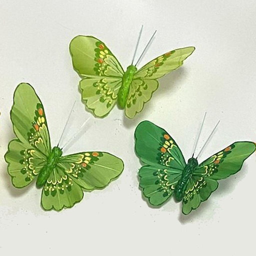 [BN2003-GRN] 3.5" PAINTED BUTTERFLIES GREEN MIX 3-ASST W/CLIP