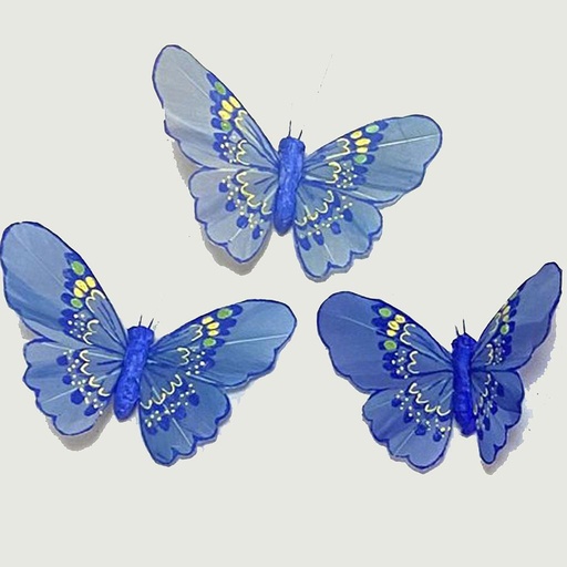 [BN2003W-BLU] 3.5" PAINTED BUTTERFLIES BLUE MIX 3-ASST W/WIRE