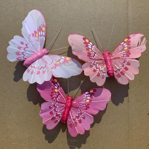 [BN2003W-PNK] 3.5" PAINTED BUTTERFLIES PINK MIX 3-ASST W/WIRE