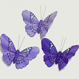 [BN2003W-PUR] 3.5" PAINTED BUTTERFLIES PURPLE MIX 3-ASST W/WIRE