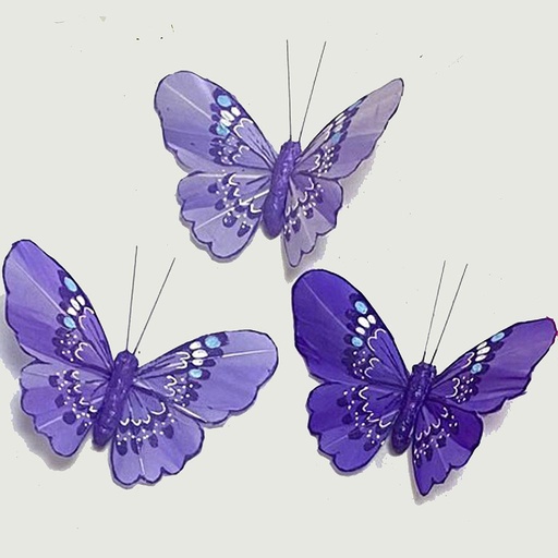 [BN2003W-PUR] 3.5" PAINTED BUTTERFLIES PURPLE MIX 3-ASST W/WIRE