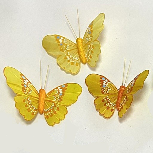 [BN2003W-YEL] 3.5" PAINTED BUTTERFLIES YELLOW MIX 3-ASST W/WIRE