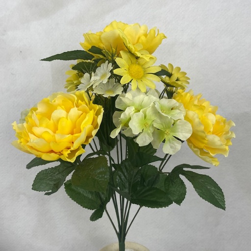 [SN2700-YGN] 18" PEONY/HYDRANGEA/DAISY BUSH X12 YELLOW/GREEN