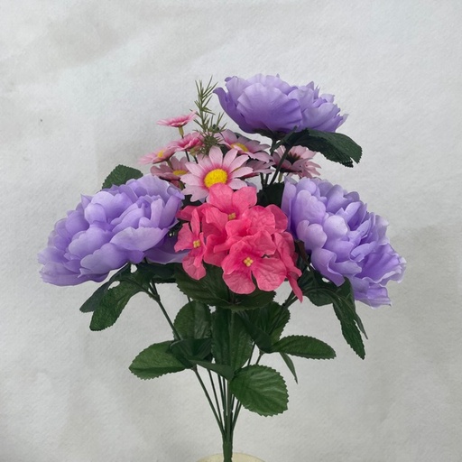 [SN2700-PPK] 18" PEONY/HYDRANGEA/DAISY BUSH X12 PURPLE/PINK