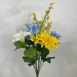 [SN2701] 21&quot; HYDRANGEA/GERBERA/LILY BUSH X12 YELLOW/CREAM/BLUE