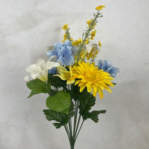 [SN2701] 21" HYDRANGEA/GERBERA/LILY BUSH X12 YELLOW/CREAM/BLUE