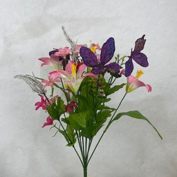 [SN2703-PPL] 18" LILY/BUTTERFLY MIXED BUSH X12 PINK/PURPLE