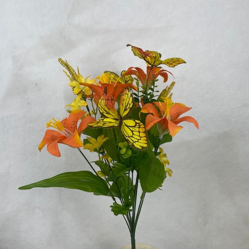 [SN2703-OYL] 18" LILY/BUTTERFLY MIXED BUSH X12 ORANGE/YELLOW