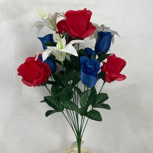 [SE2538] 19" LILY/MIXED ROSE BUSH X14 RED/WHT/BLU