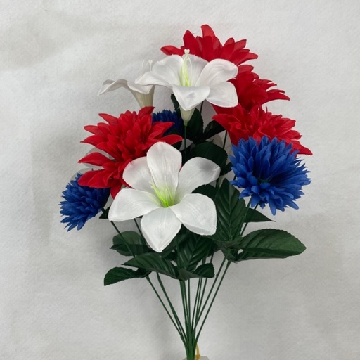 [SE2539] 19" DAHLIA/LILY/MUM BUSH X14 RED/WHT/BLU