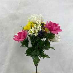 [SN2708] PEONY/DAISY MIXED BUSH X12 CREAM/PINK/YELLOW
