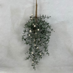 [XL2600] 24" FROSTED EUCALYPTUS AND PINE HANGER W/ WHITE BERRIES AND BELLS