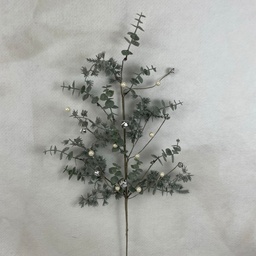 [XL2601] 28&quot; FROSTED EUCALYPTUS AND PINE SPRAY W/ WHITE BERRIES AND BELLS