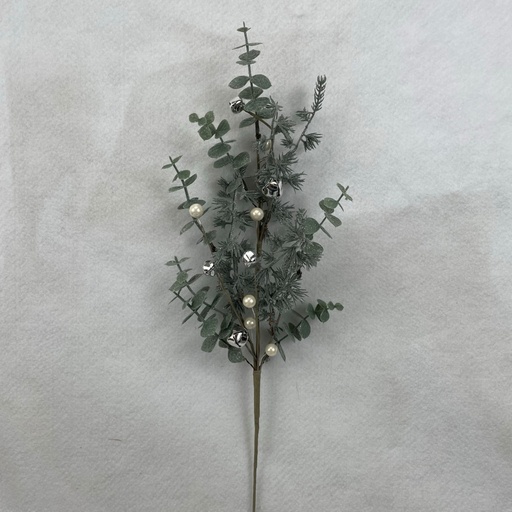 [XL2602] 20" FROSTED EUCALYPTUS AND PINE SPRAY W/ WHITE BERRES AND BELLS
