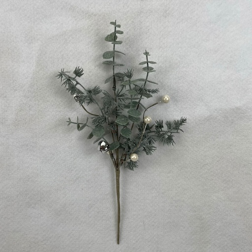 [XL2603] 12" FROSTED EUCALYPTUS AND PINE PICK W/ WHITE BERRIES AND BELLS