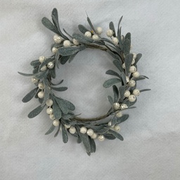 [XL2615-L] 5.5" FROSTED MISTLETOE CANDLE RING