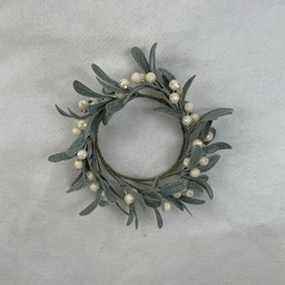 [XL2615-M] 4" FROSTED MISTLETOE CANDLE RING