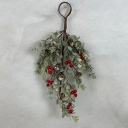 [XL2618-RED] 16" EUCALYPTUS HANGER W/ RED BERRIES AND CONES