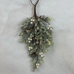 [XL2618-WHT] 16" EUCALYPTUS HANGER W/ WHITE BERRIES AND CONES