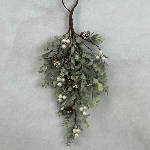 [XL2618-WHT] 16" EUCALYPTUS HANGER W/ WHITE BERRIES AND CONES