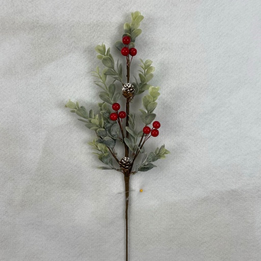 [XL2619-RED] 16" EUCALYPTUS SPRAY W/ RED BERRIES AND CONES