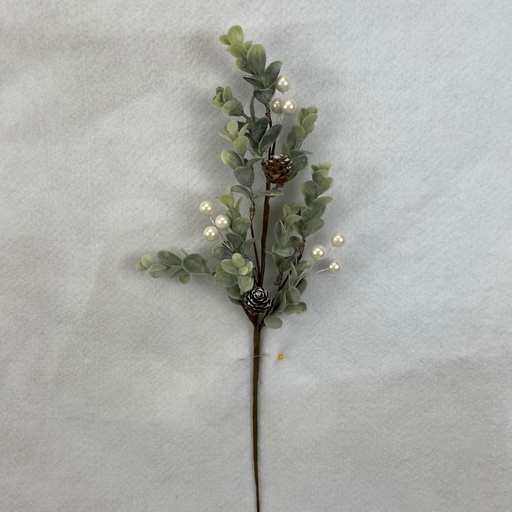 [XL2619-WHT] 16" EUCALYPTUS SPRAY W/ WHITE BERRIES AND CONES