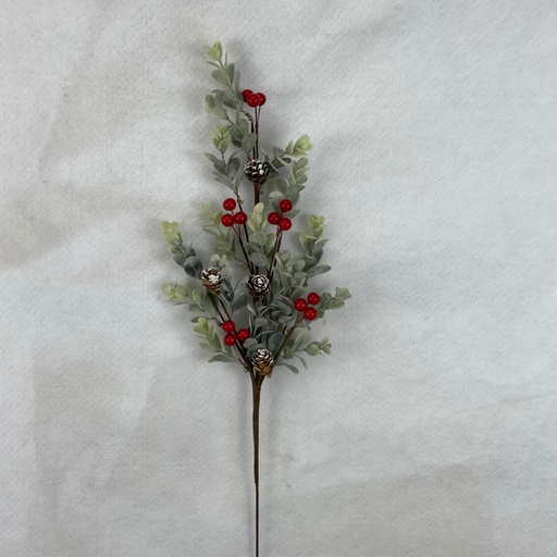 [XL2620-RED] 22" EUCALYPTUS SPRAY W/ RED BERRIES AND CONES