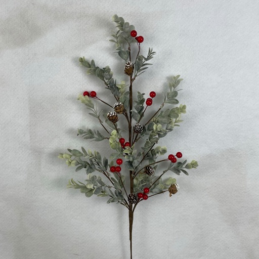 [XL2621-RED] 28" EUCALYPTUS SPRAY W/ RED BERRIES AND CONES