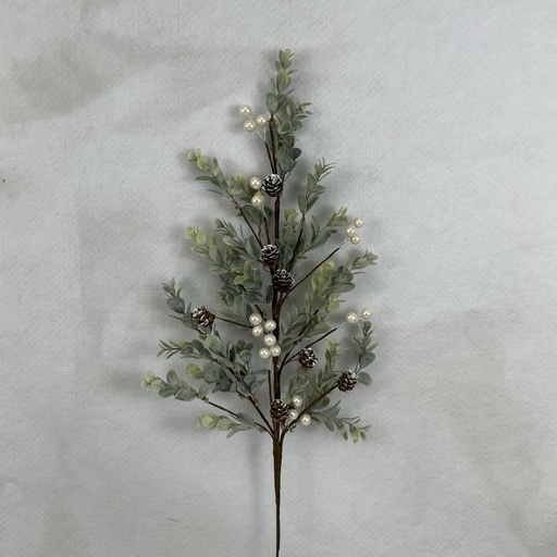 [XL2621-WHT] 28" EUCALYPTUS SPRAY W/ WHITE BERRIES AND CONES