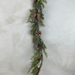 [XL2626] 60"  PINE AND LEAF GARLAND W/ BLUE BERRIES AND CONES