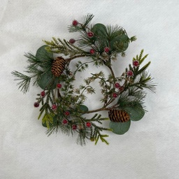 [XL2644] 12" WREATH W/ GLITTER PINE EUCALYPTUS AND RED BERRY 