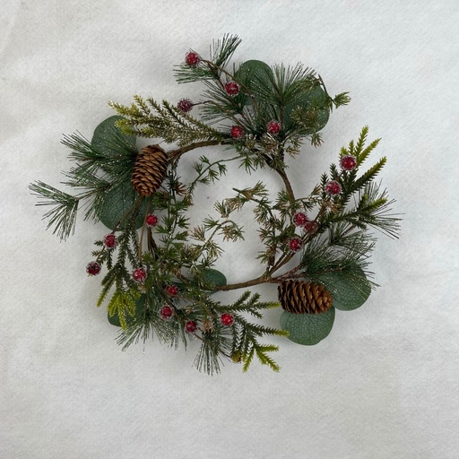 [XL2644] 12" WREATH W/ GLITTER PINE EUCALYPTUS AND RED BERRY 
