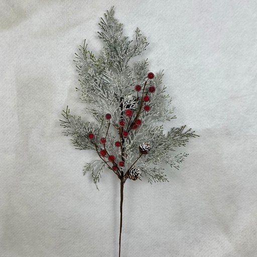 [XL2651] 26" PINE SPRAY W/ SNOW AND RED BERRIES