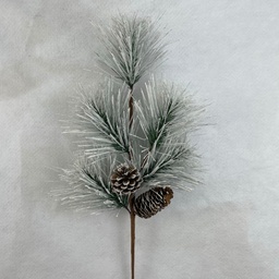 [XA2015-SNO] 25&quot; LONG NEEDLE PINE SPRAY X5 W/ CONES SNOW