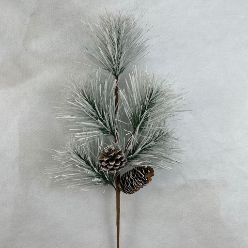 [XA2015-SNO] 25" LONG NEEDLE PINE SPRAY X5 W/ CONES SNOW