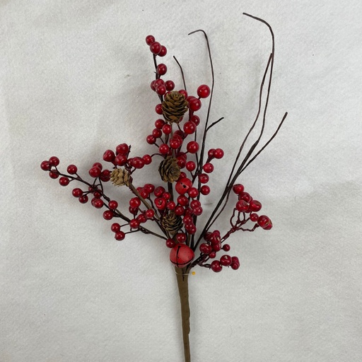 [XA2069] 19" RED BERRY SPRAY W/CONES & BELLS