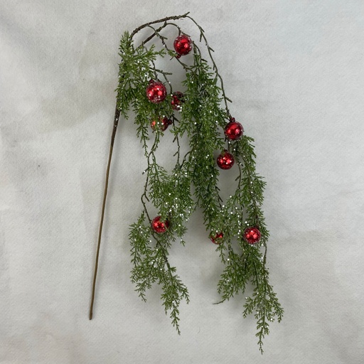 [XA2083] 42" HANGING CEDAR SPRAY W/ORNAMENTS FROSTED