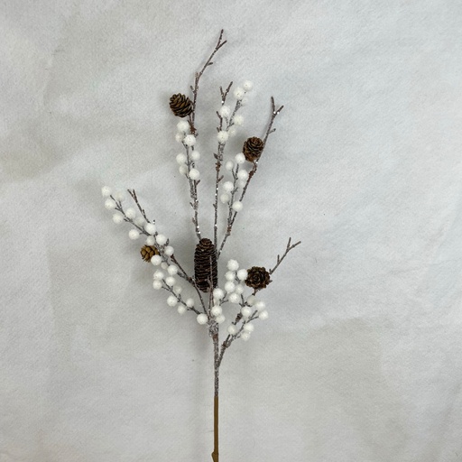 [XA2086] 32" BERRY/TWIG SPRAY W/ CONES WHITE