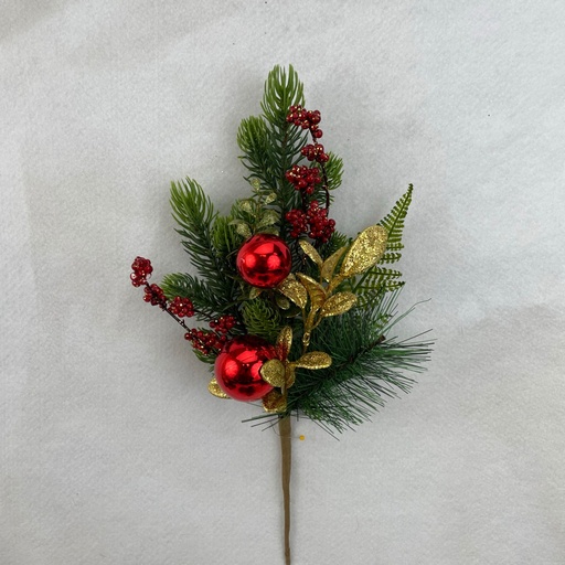 [XA2092] 17" PINE BUSH W/BERRIES & RED BALL ORNAMENTS