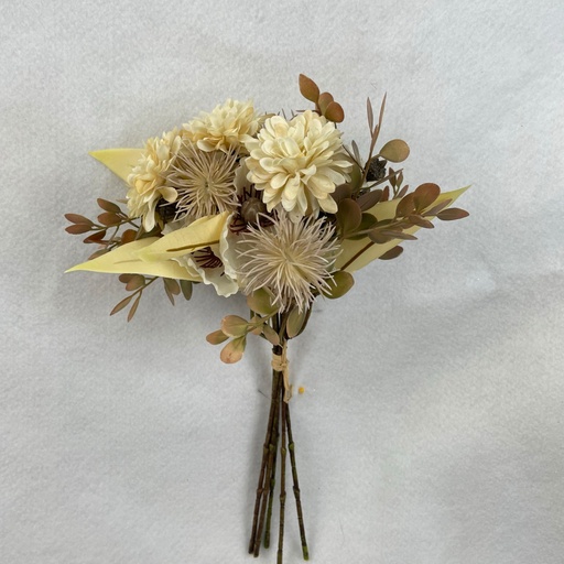 [SBF2309-CWT] 13" POPPY/MUM BUNDLE W/ FOLIAGE CREAM/WHITE