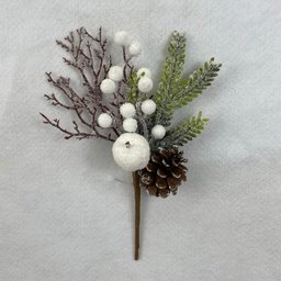 [XB2309-A] 11" PINE & TWIG PICK WITH ICED BERRIES AND APPLE