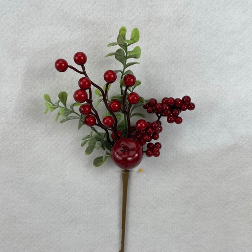 [XB2309-C] 11" LEAF & RED BERRY PICK W/ APPLE