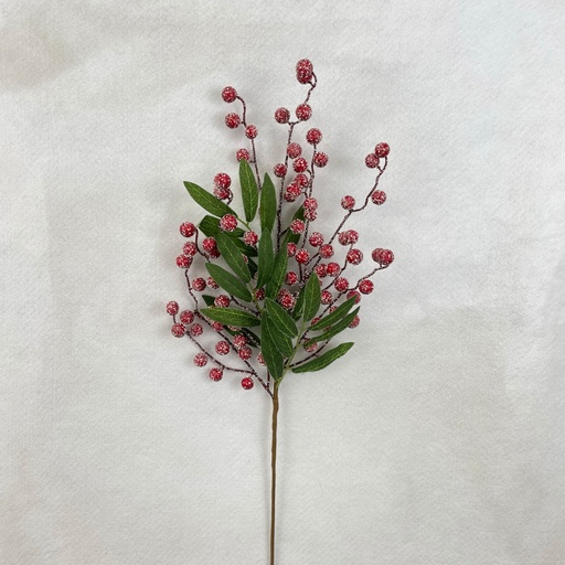[XB2311] 22" ICED BERRY TWIG SPRAY W/ MISTLETOE LEAVES