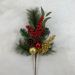 [XB2316] 20" PINE SPRAY W/ BERRIES AND BALLS RED/GOLD