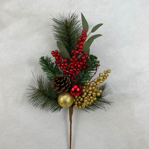 [XB2316] 20" PINE SPRAY W/ BERRIES AND BALLS RED/GOLD