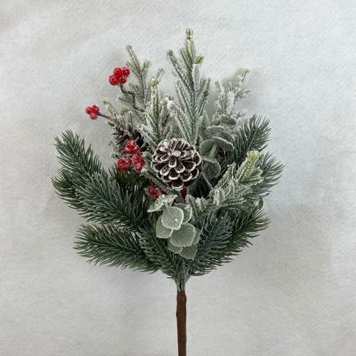 [XB2326] 17" MIXED PINE AND SNOWY EUCALYPTUS BUNDLE W/ BERRIES