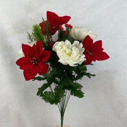 [XE2508] 21&quot; POINSETTIA/PEONY BUSH W/PINE &amp; BERRIES X14 M/P
