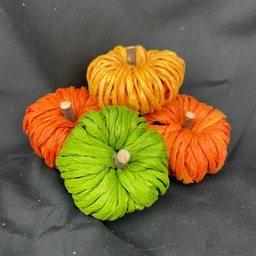 [SHF2801] 2.75" ASSORTED TWINE PUMPKINS 12/BOX ORG/YEL/GRN