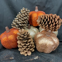 [SHF2809] GLITTER PUMPKIN/PINE CONE ASSORTMENT 7/BAG