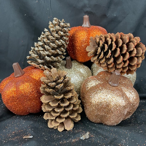 [SHF2809] GLITTER PUMPKIN/PINE CONE ASSORTMENT 7/BAG
